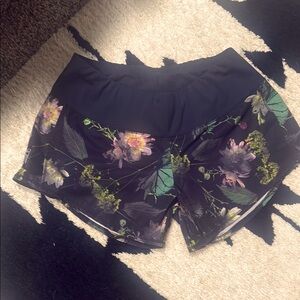 Oiselle  Black Floral Roga Running Shorts 4